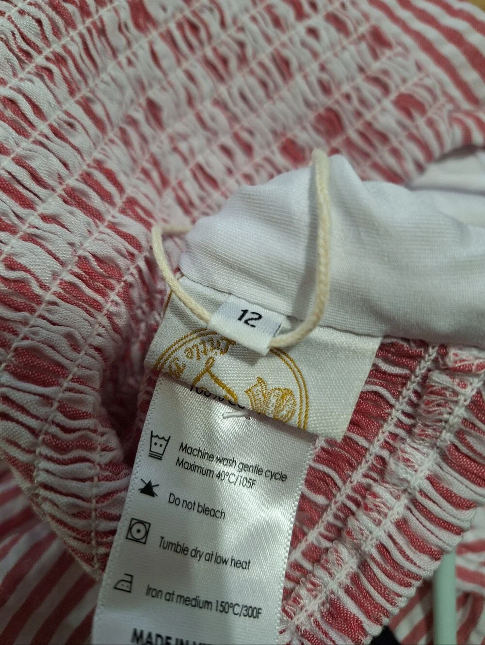 Little Bear Smocks Girls Seersucker Red Stripe One-Piece Swimsuit Sz 12